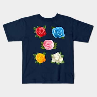 Red, Yellow, Pink, Blue & White Rose flowers collection set emoji Kids T-Shirt